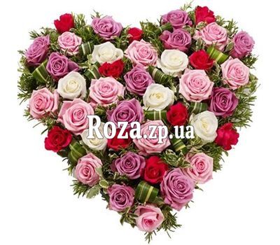 Heart-shaped composition of 45 roses