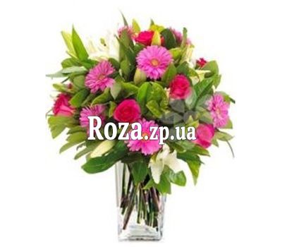 Букет з гербер, троянд і лілій